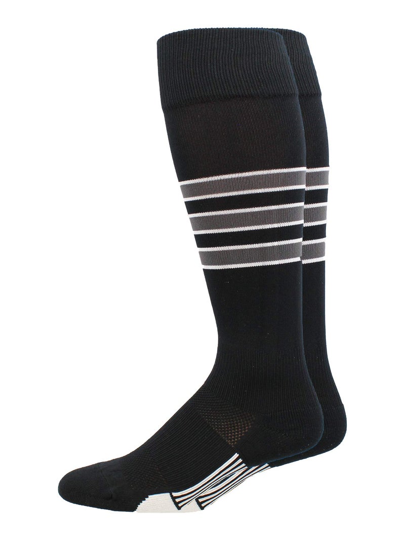 MadSportsStuff Dugout 3 Stripe Baseball Socks (Black/Graphite/White, Small) - Black/Graphite/White,Small - Image 1